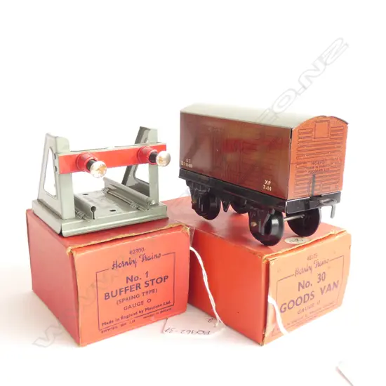 HORNBY WAGON NO. 30 & NO. 1 BUFFER STOP (SPRING TYPE) BOTH IN ORIGINAL BOXES