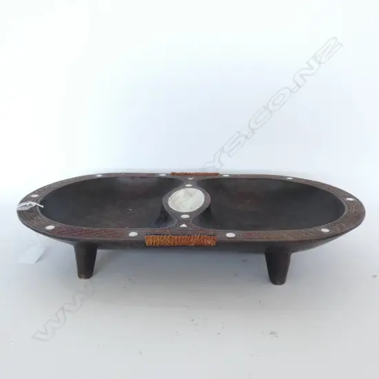 TROBRIAND IS CARVED HARDWOOD BOWL WITH MOTHER OF PEARL INLAY - L. 460MM