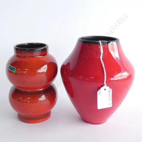 PR MID CENTURY WEST GERMAN RED POTTERY VASES - LARGEST H. 175MM
