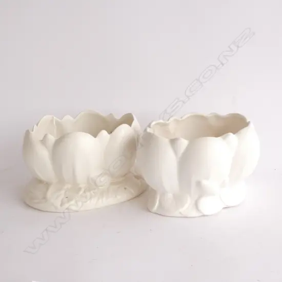 2 CLARICE CLIFF LILY VASES BOTH AF HAIRLINES & REPAIR L. 220MM