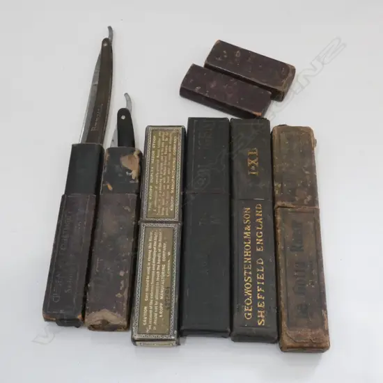 6 ASST. CUT THROAT RAZORS, CASED 