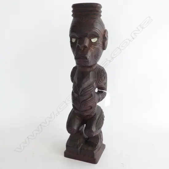 NZ MAORI ROTORUA CARVED WOODEN TEKOTEKO - H. 415MM