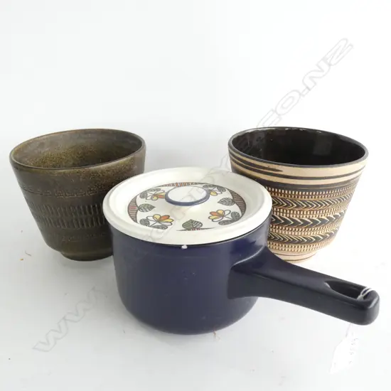 3 PCES CERAMICS; 2 GERMAN VASES + POT