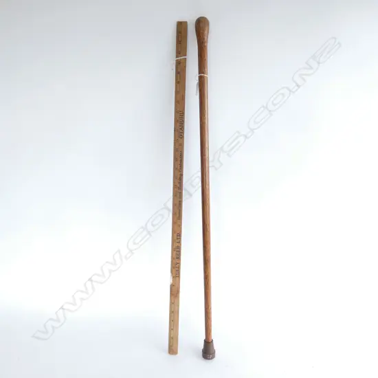 OLD WOODEN BUILDERS RULER (3FT) & OLD WOODEN WALKING STICK