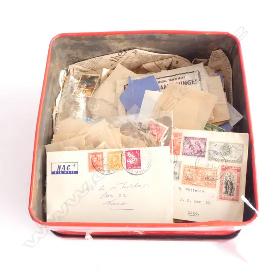 TIN OF ASST. VINTAGE STAMPS 