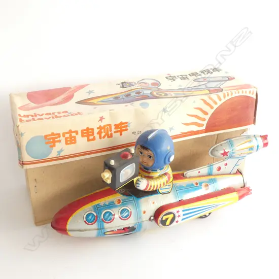 OLD UNIVERSE TELEVIBOAT TIN & RUBBER TOY - IN ORIGINAL BOX L. 260MM
