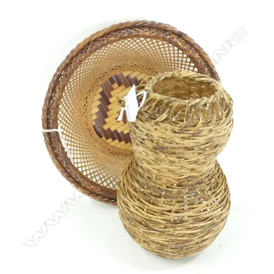 2 JAPANESE ART WORK WOVEN FLOWER  BASKETS