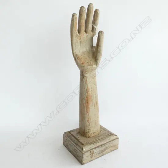 VINTAGE CARVED & PAINTED WOODEN GLOVE MOULD. H.495mm