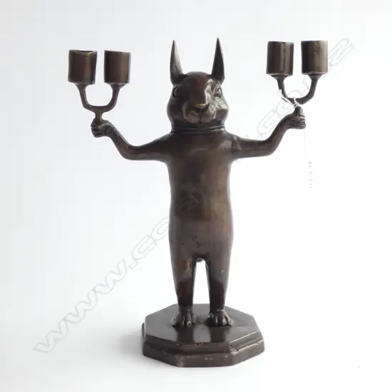 BRASS WITH BRONZE PATINATION BUNNY CANDLEHOLDER H.280MM