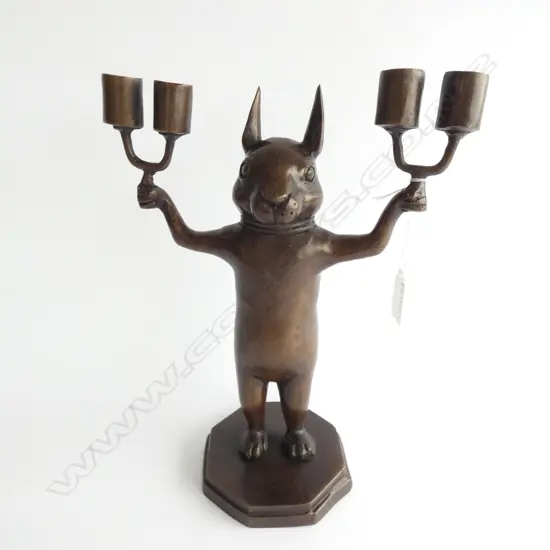 BRASS WITH BRONZE PATINATION BUNNY CANDLEHOLDER H. 300MM