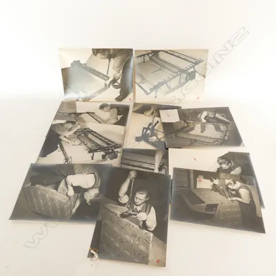 SEQUENCE 11 B&W PHOTOS C1940 SHOWING COUCH UPHOLSTERY 6"X8"