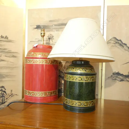 2 ITALIAN TOILE WARE TEA CANISTER LAMPS H. 475