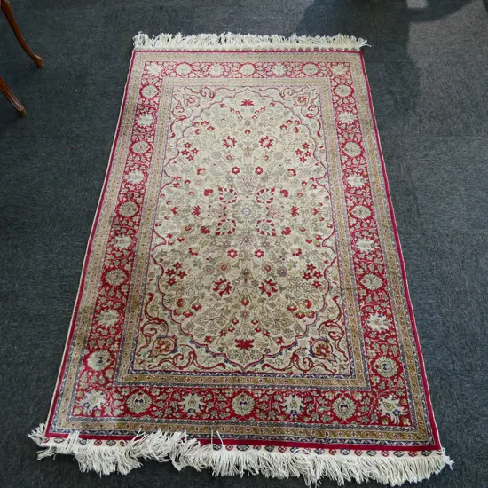 HAND KNOTTED SILK PILE RUG 1.8 x 1.2m SILK ON COTTON 