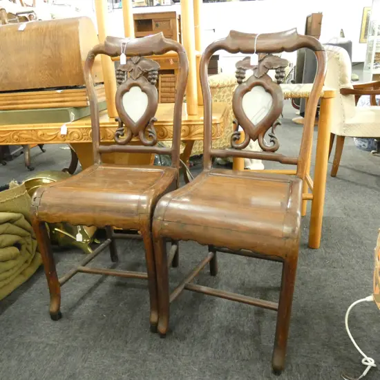 PR EARLY 20THC ORIENTAL ROSEWOOD DINING CHAIRS MARBLE INSERT...