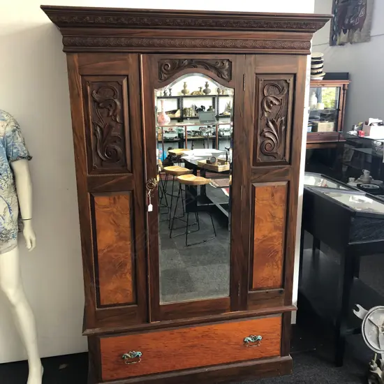 NZ COLONIAL WOODS MIRRORED WARDROBE H. 2035MM W. 1320M