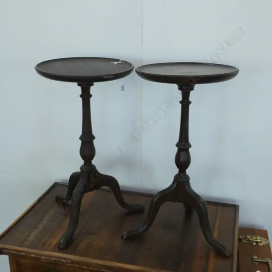 PR OF SMALL MAHOGANY WINE TABLES D 270 MM SOME MARKS