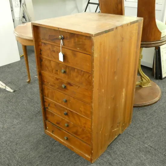 JAPANESE COLLECTORS 8-DRAWER CABINET - EXOTIC FIGURED TIMBERED DRAWER FRONTS - 325 X 370 X 580MM