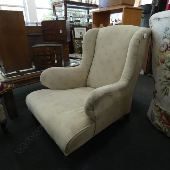 19thC WING BACK LOW SEATED DEN CHAIR