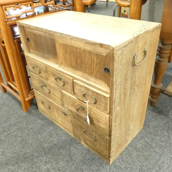 SMALL JAPANESE COLLECTOR'S/SEWING TANSU CHEST - 6-DRAWER & 2 CUPBOARD - 585 X 310 X 570MM