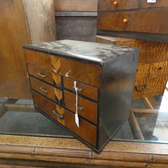 JAPANESE WOODEN 5 DRAWER / TOP COMPARTMENT SEWING CHEST  315 X 200 X 260MM