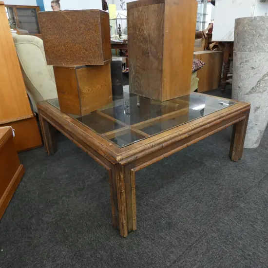 BAMBOO & GLASS TOP COFFEE TABLE