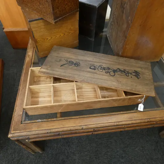 OLD PAULOWNIA WOOD BOOX WITH 10 INTERNAL PARTITIONS - 610 X 250 X 80MM