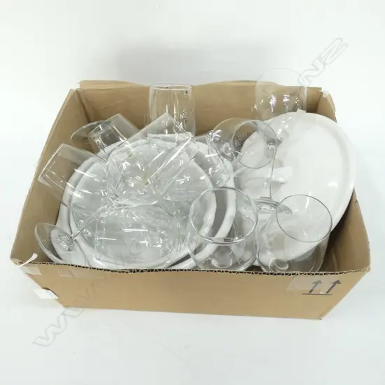 BOX LOT ASST. WINE GLASSES ETC