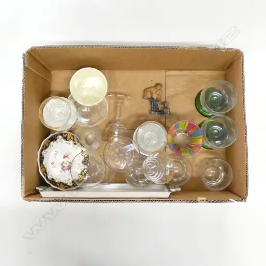 BOX LOT ASST. GLASSWARE; HOLLOW STEMS, ETC