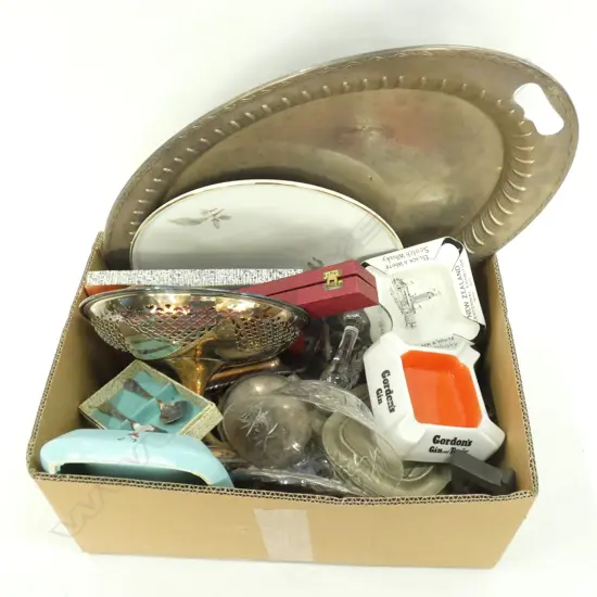 BOX LOT CUTLERY, CRYSTAL ETC