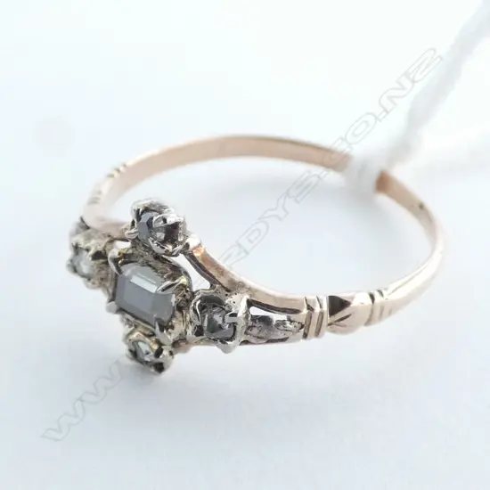 GEORGIAN GOLD AND OLD CUT FIVE STONE DIAMOND RING...