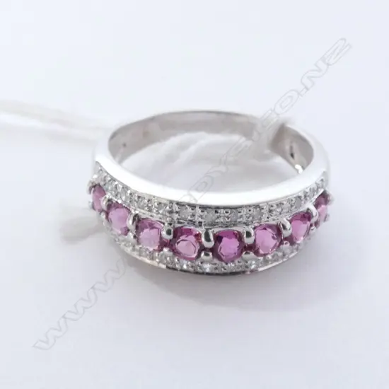 10CT WHITE GOLD PINK TOURMALINE AND DIAMOND RING