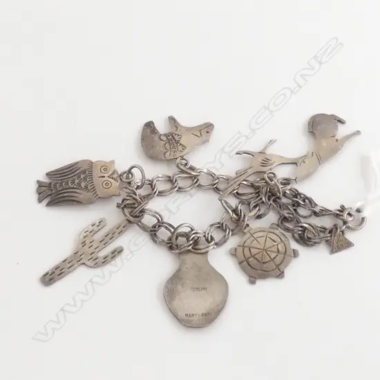 MEXICAN STG SILVER CHARM BRACELET - 6 CHARMS