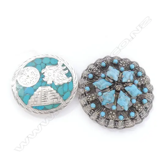 TURQUOISE & 925 SILVER BROOCH + 1 COSTUME 