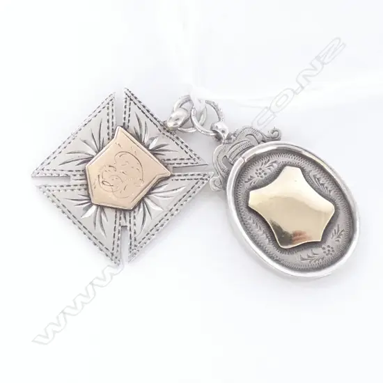 2 ANTIQUE STG SILVER & GOLD PENDANTS