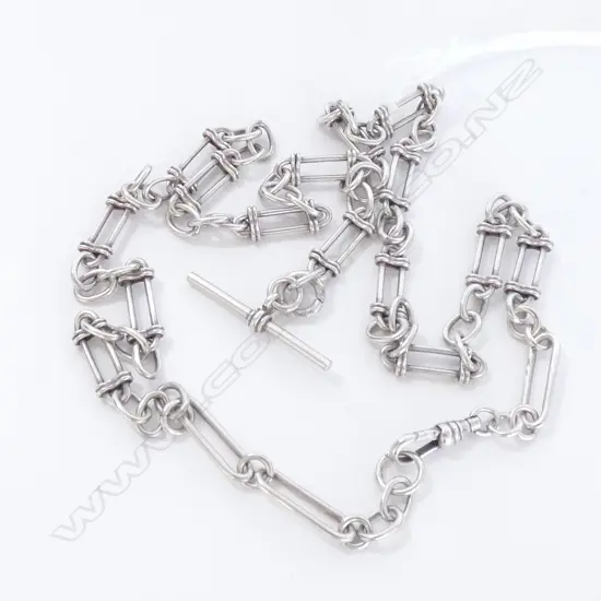FANCY ANTIQUE SILVER FOB CHAIN 26.9 GRAMS