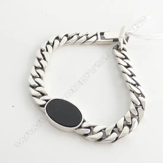 STERLING SILVER BRACELET LARGE FLAT CURB LINK 185MM 28.8GM