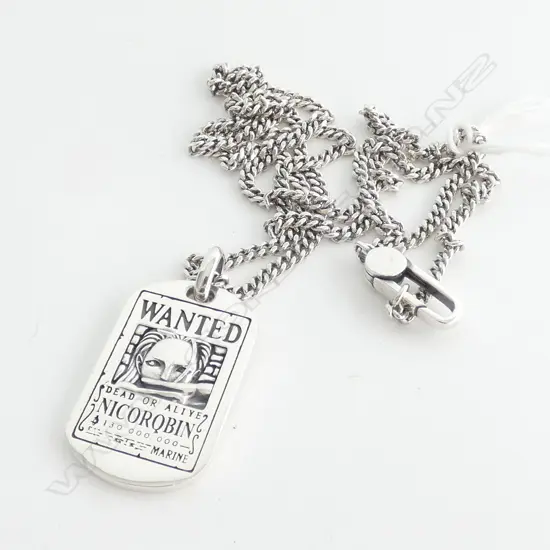 STERLING SILVER NECKLACE FINE CHAIN FLAT LINK WITH PENDANT MEDALLIAN 26.6G  650MM