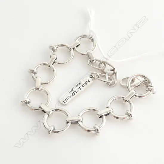 STERING SILVER BRACELET DECORATIVE CIRCULAR LINK 1 INGOT 195MM 22.8GM