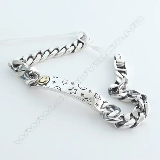 STERLING SILVER IDENTITY BRACELET ENGRAVED LARGE FLAT CURB LINK 200MM 32GM