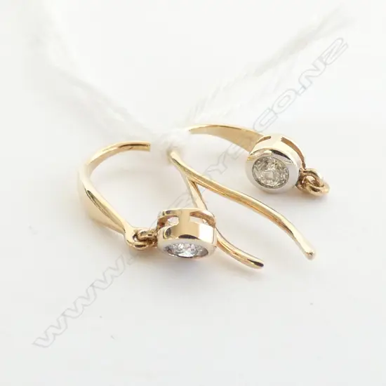 PAIR 9CT YELLOW GOLD AND DIAMOND HOOK EARRINGS