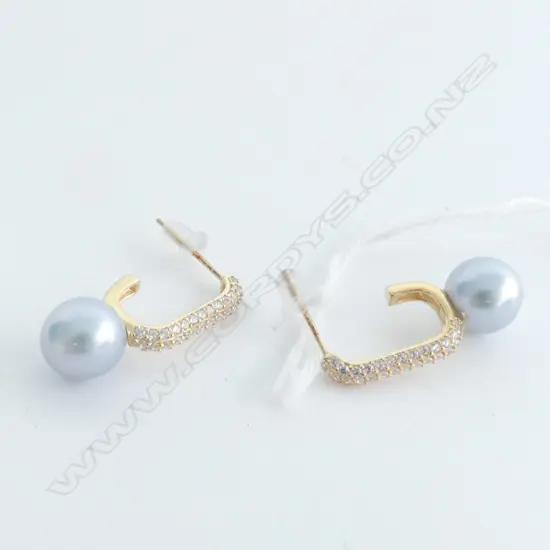 STERLING SILVER EARRINGS GOLD PLATED COLOURED FRESHWATER PEARLS WITH CZ IN DECORATIVE SETTING