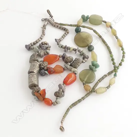 TIBETAN(?) SILVER & AMBER BEAD NECKLACE + ONE OTHER 