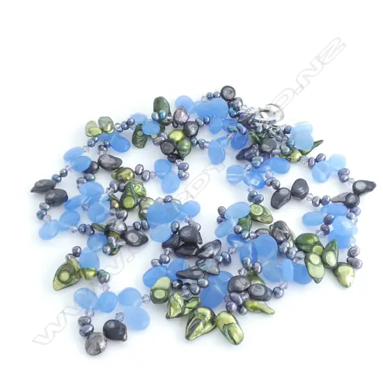 BLUE CHALCEDONY AND FRESHWATER PEARL NECKLACE