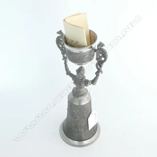 HAND CARVED GERMAN PEWTER BRIDAL CUP H. 200MM (COMES WITH LEGEND OF CUP)