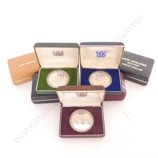 7 BOXED NZ SILVER DOLLAR PROOF COINS 78, 80, 81, 82, 83, 84 & 85. 
