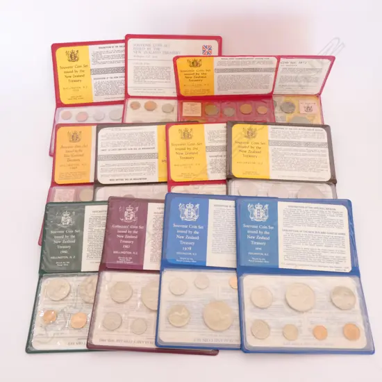12 NZ COIN SETS IN PLASTIC SLEEVES