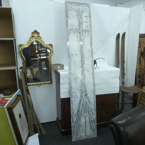 TOWER FORM CROSS CONTEMPORARY OIL ON BOARD...