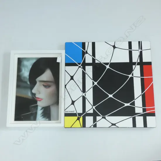2 CONTEMPORARY ARTWORKS; ROBYN HOONHOUT 'RUBY' + BRAD NOVAK 'MONDRIAN' 505MM SQ
