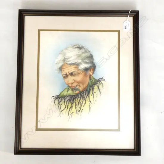 FERN (FERNANDA) BRENNER, W/C, PORTRAIT OF A MĀORI WOMAN WITH MOKO KAUAE. 325 x 260mm
