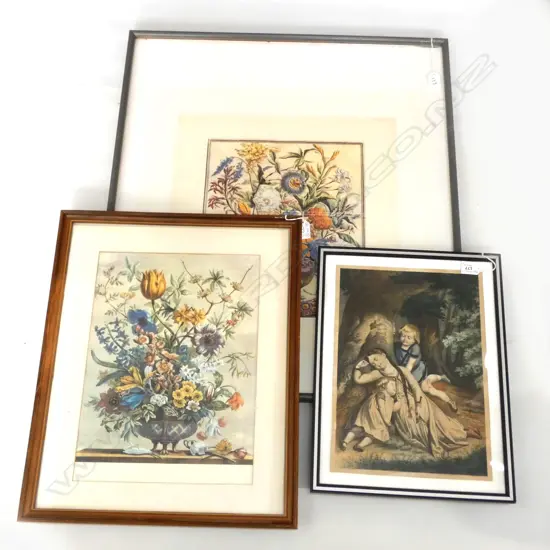 3 PRINTS; 2 DUTCH STYLE STILL LIFES ONE 360 X 305MM + CHILDREN SLEEPING PRINT